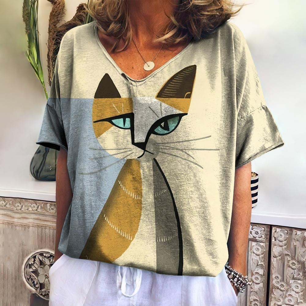 Jill | T-shirt med katteprint