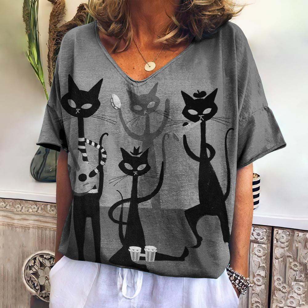 Jill | T-shirt med katteprint