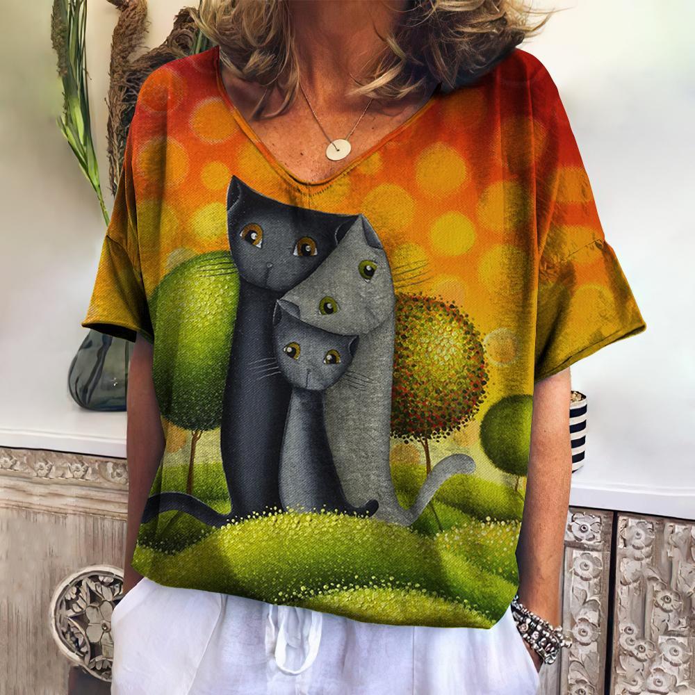 Jill | T-shirt med katteprint
