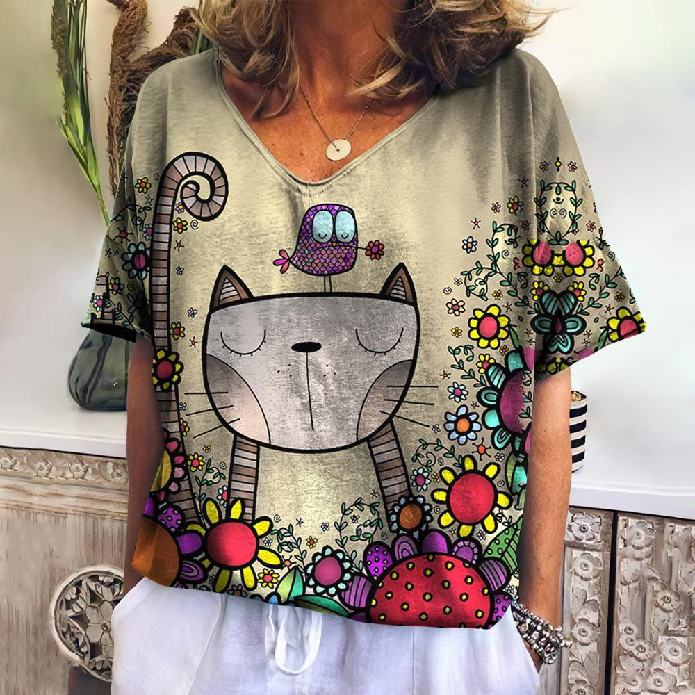 Jill | T-shirt med katteprint