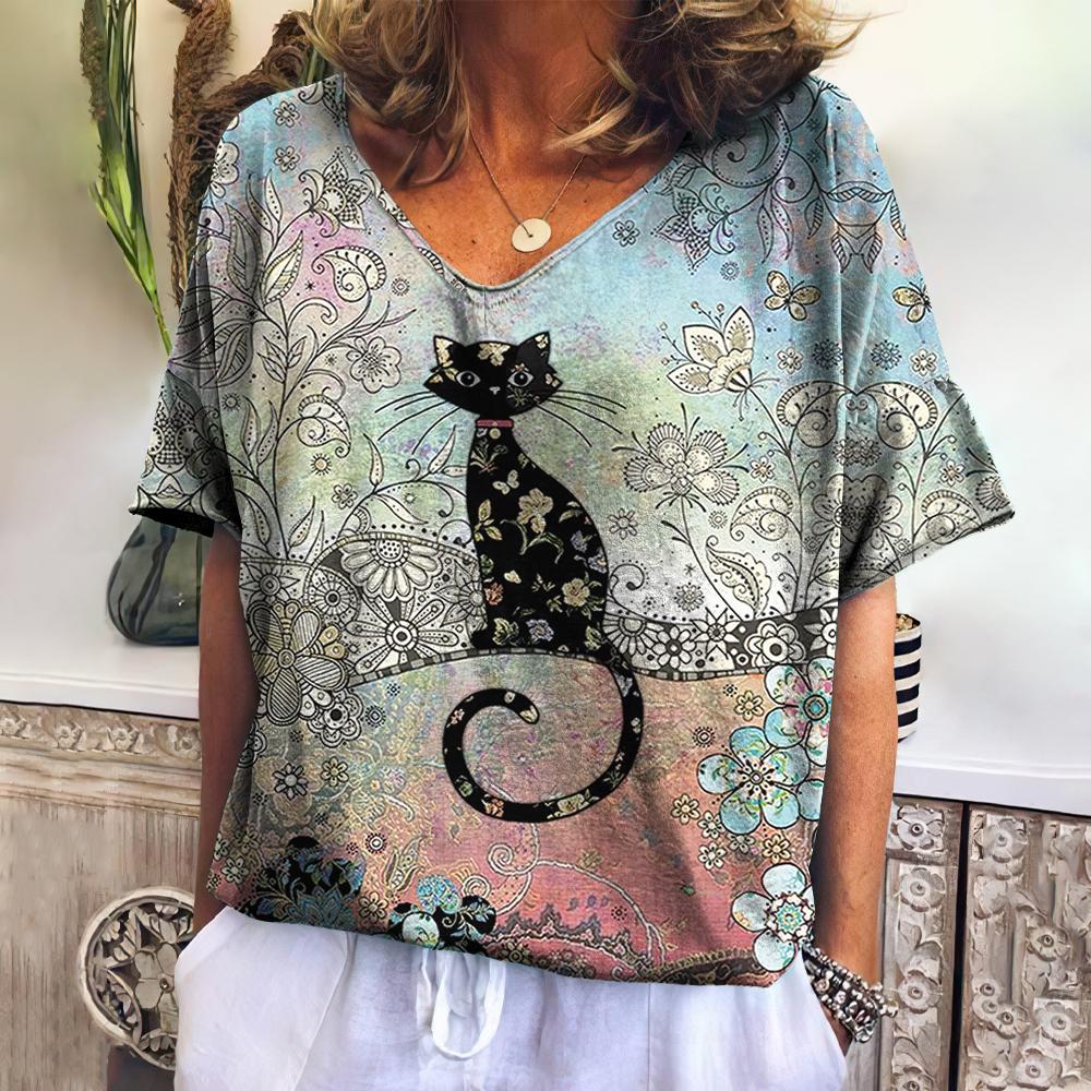 Jill | T-shirt med katteprint