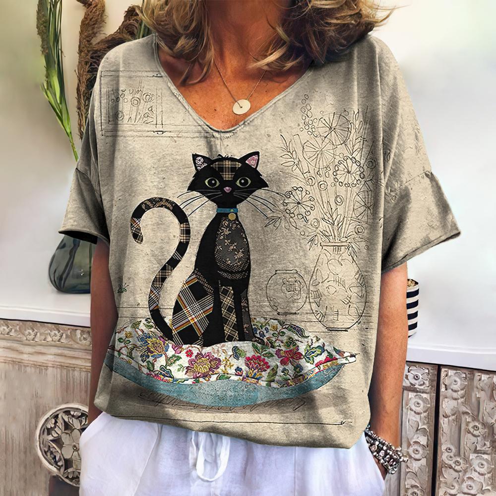 Jill | T-shirt med katteprint