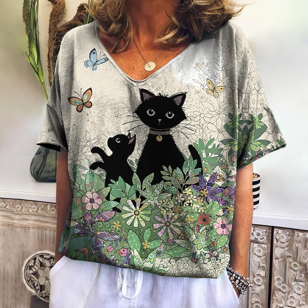Jill | T-shirt med katteprint