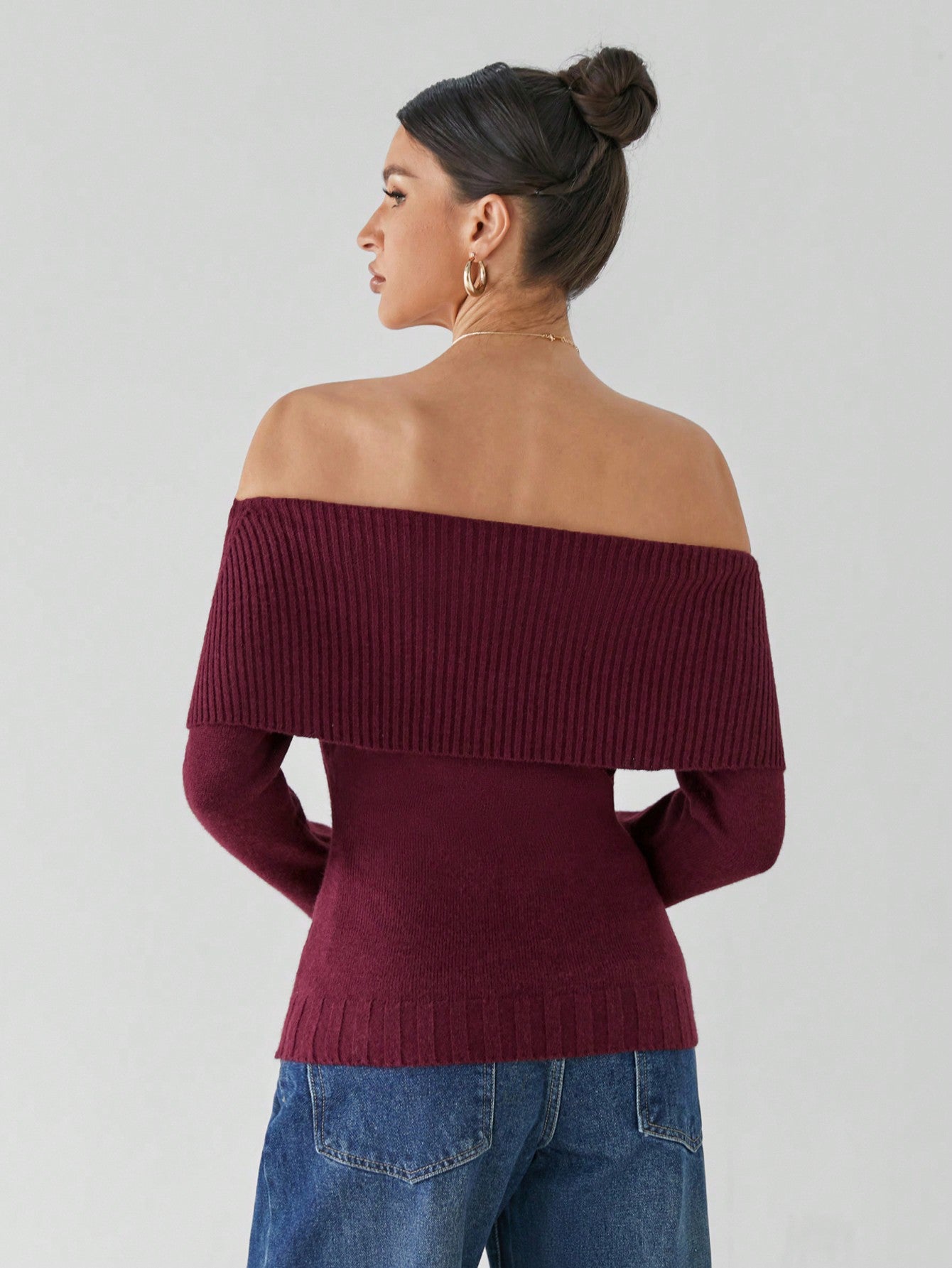 Giulia – Off-Shoulder Striktrøje til Kvinder i Bourgognerød