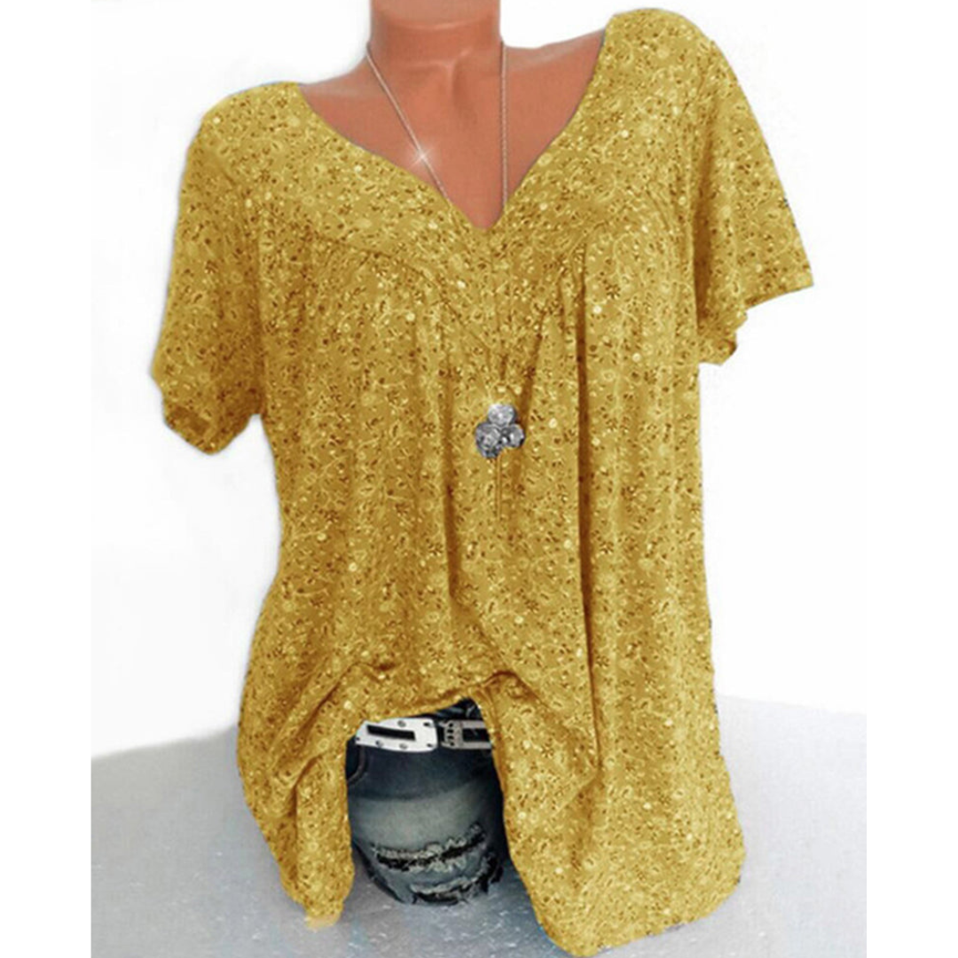 Isabelle – Kortærmet Damebluse med V-Hals og Print