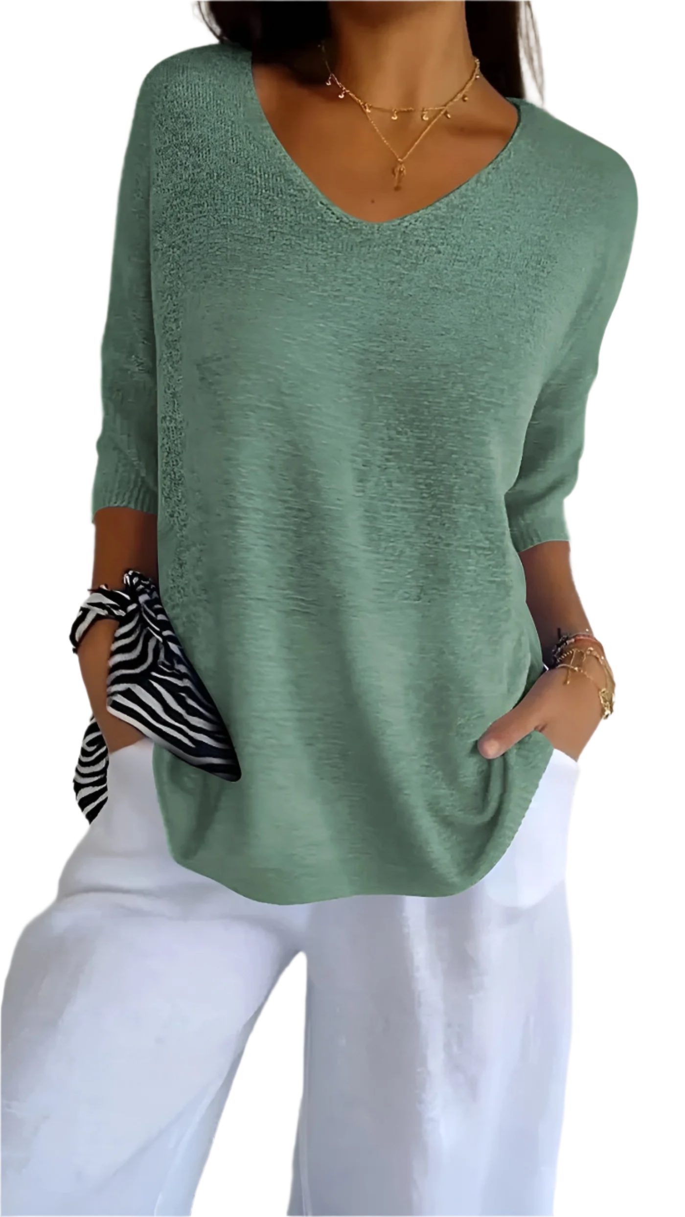 Isabella – Blødstrikket Ærmeløs Top med V-Hals til Kvinder