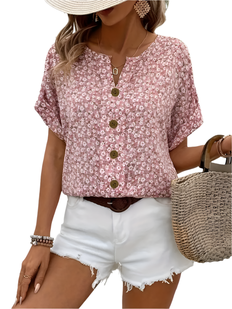 Sofia – Blush Rosa Damebluse med Blomstermønster