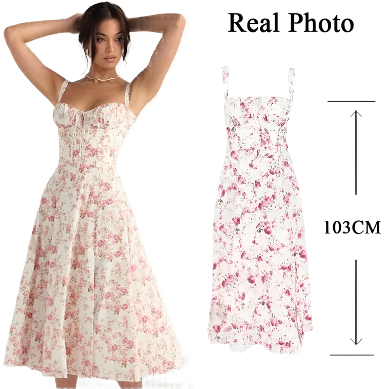 Clara – Snøre Sommerkjole med Blomsterprint til Kvinder