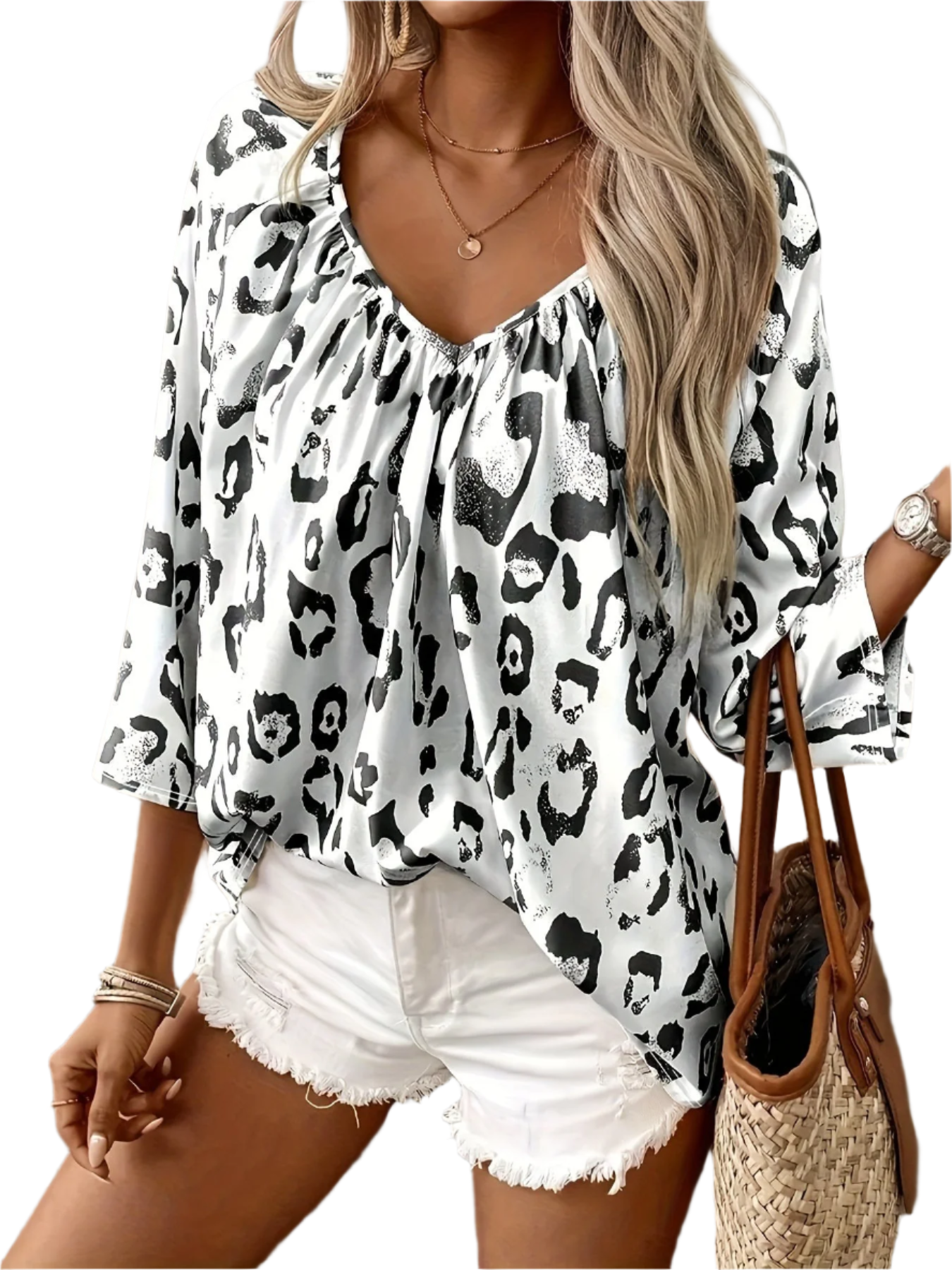 Camille – Oversize Damebluse med Leopardmønster i Strik