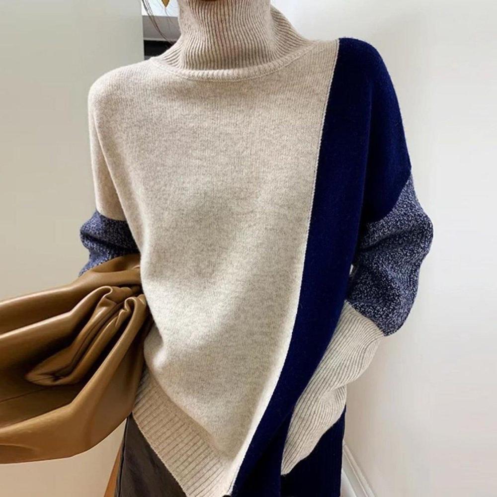 Araminta – Dame Sweater med Høj Hals og Farveblokke