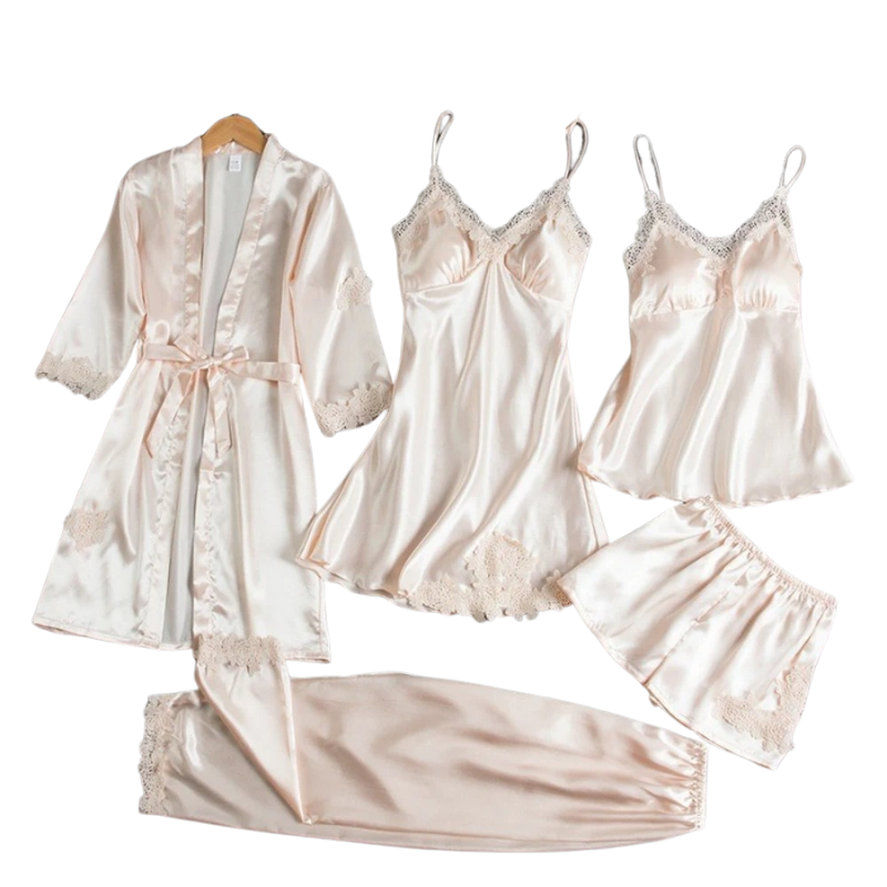 Elena – 5-delt Satin Pyjamassæt til Kvinder