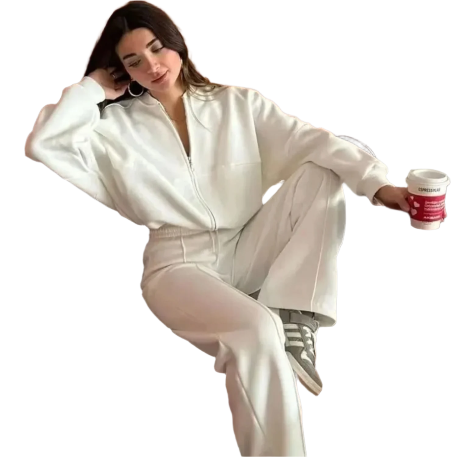 Sofia – Stilfuldt Dame Træningssæt med Lynlås og Løs Buks