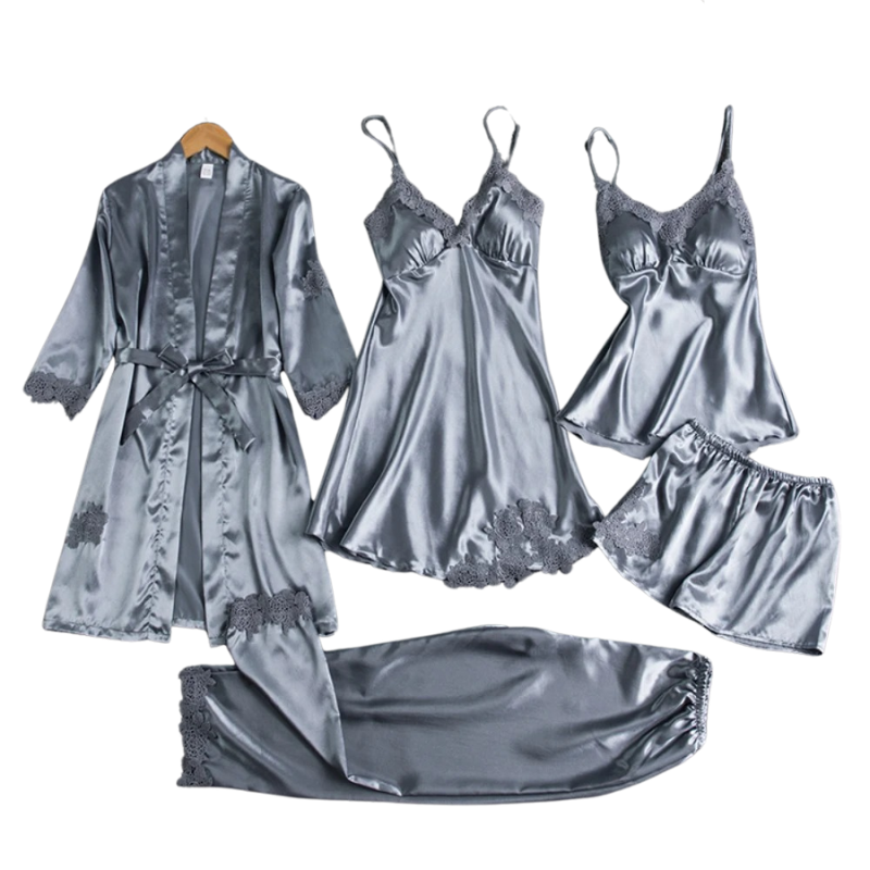 Elena – 5-delt Satin Pyjamassæt til Kvinder