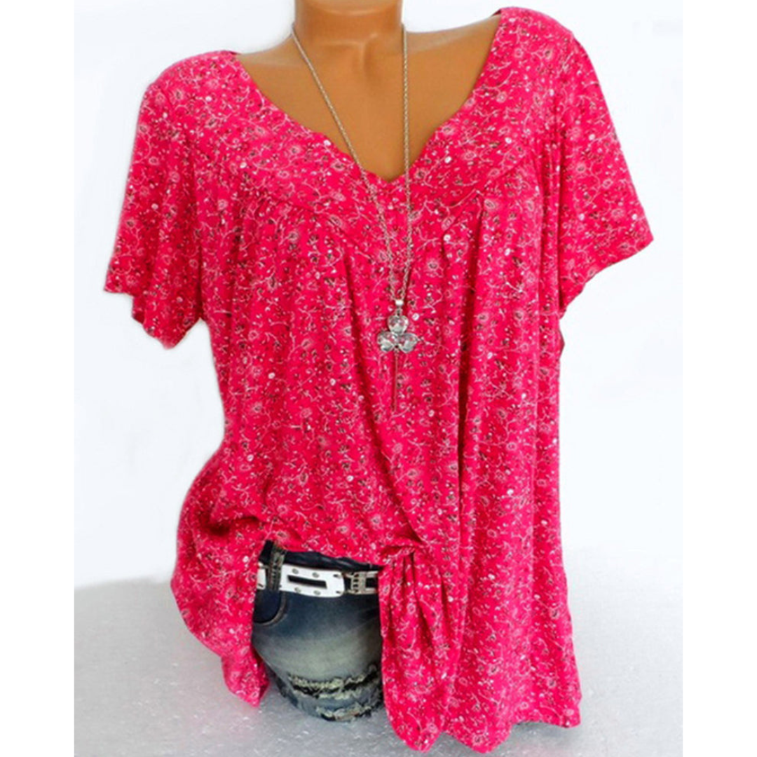 Isabelle – Kortærmet Damebluse med V-Hals og Print