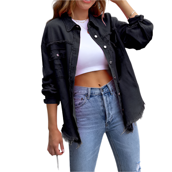 Camille – Farverig Dame Denimjakke med Slidt Look