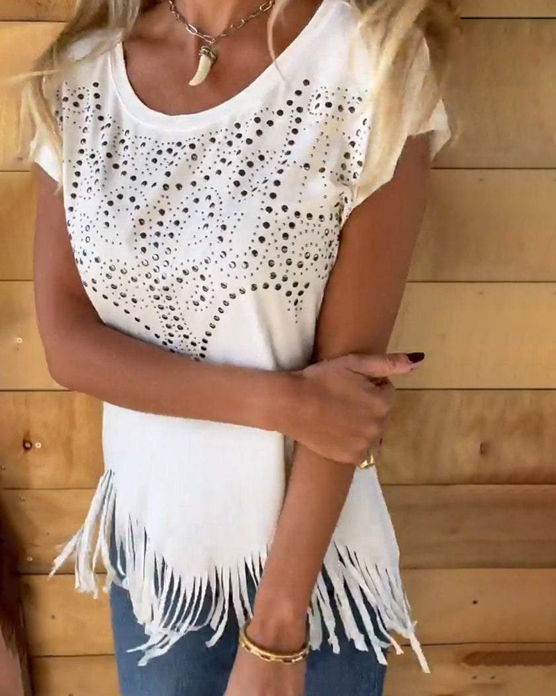 Aria – Dame T-shirt med Frynser og Nitter