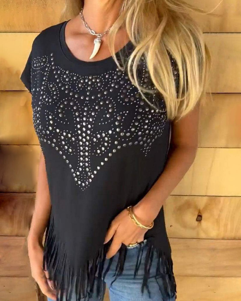 Aria – Dame T-shirt med Frynser og Nitter