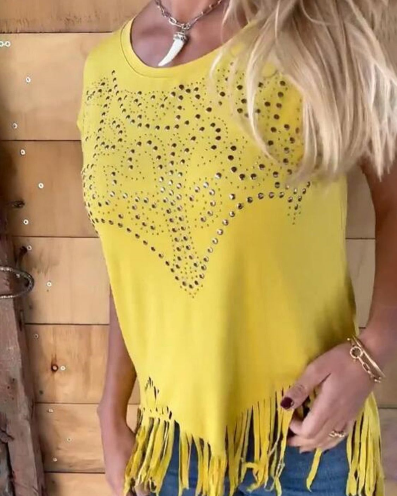 Aria – Dame T-shirt med Frynser og Nitter