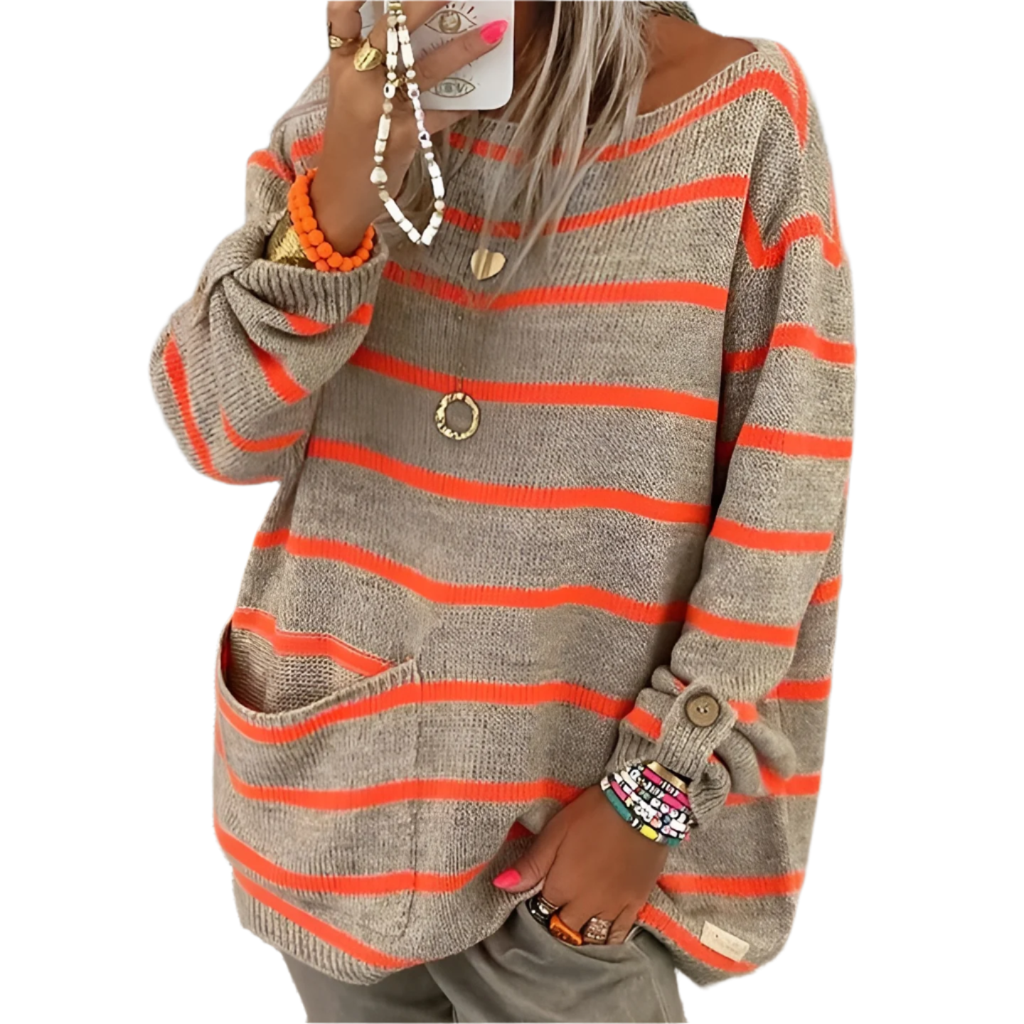 Aurora – Oversize Strikket Sweater til Kvinder i Uldblanding med Striber