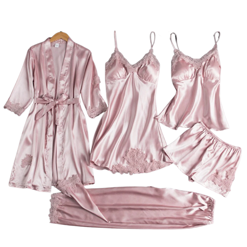 Elena – 5-delt Satin Pyjamassæt til Kvinder