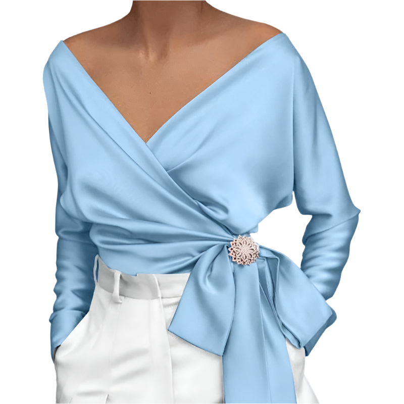 Isabella – Elegant Silkebluse til Kvinder med V-hals