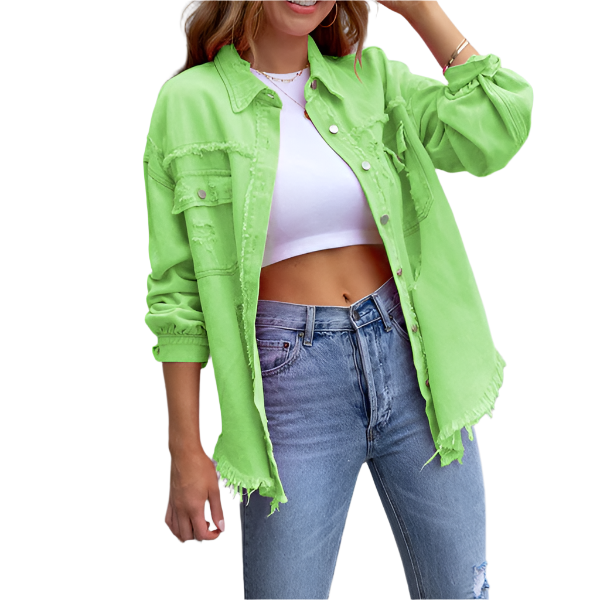 Camille – Farverig Dame Denimjakke med Slidt Look