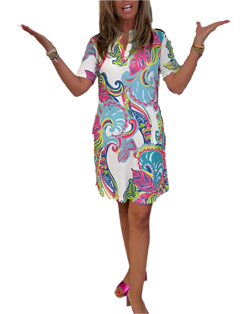 Élodie – Figursyet Kjole med Farverigt Print til Kvinder