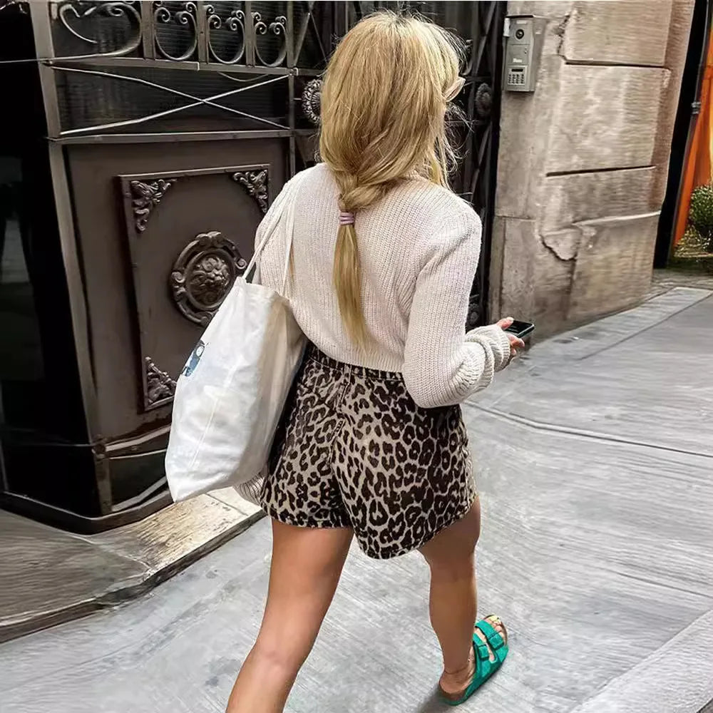 Luca Ferrara™ denim leopardshorts