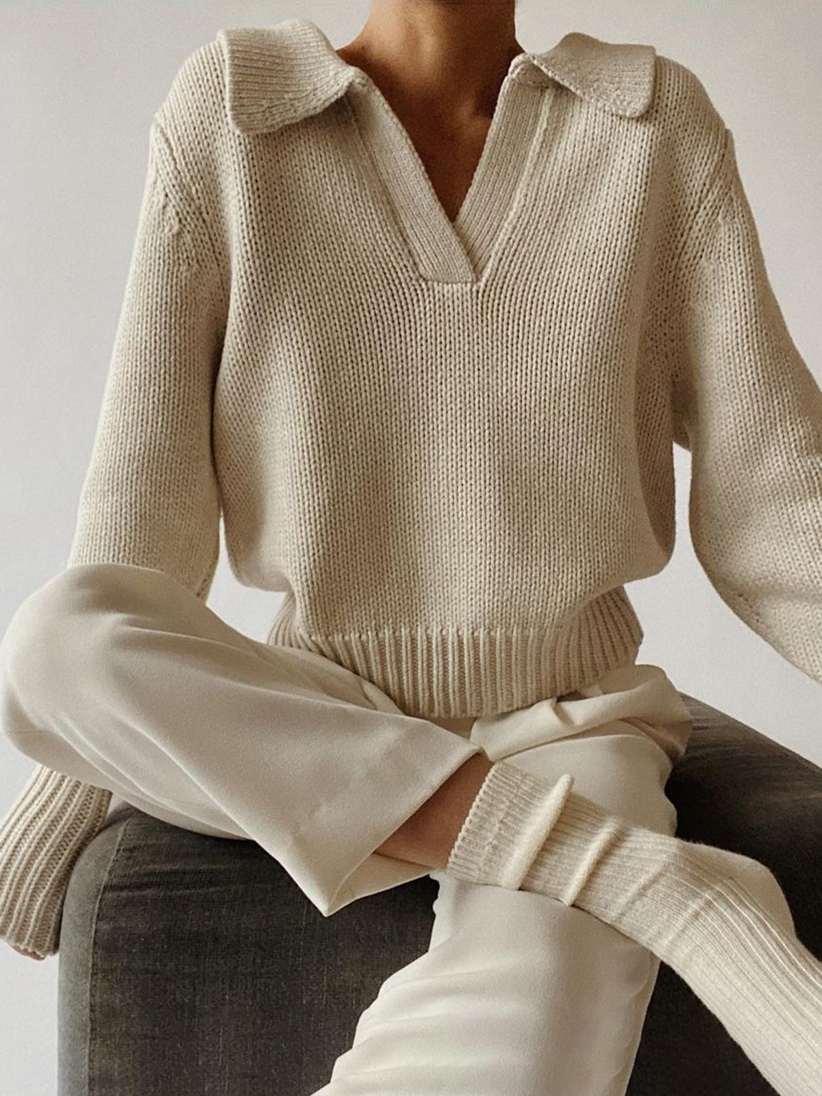 Collavia  – Ribstrikket Dame Pullover i Khaki