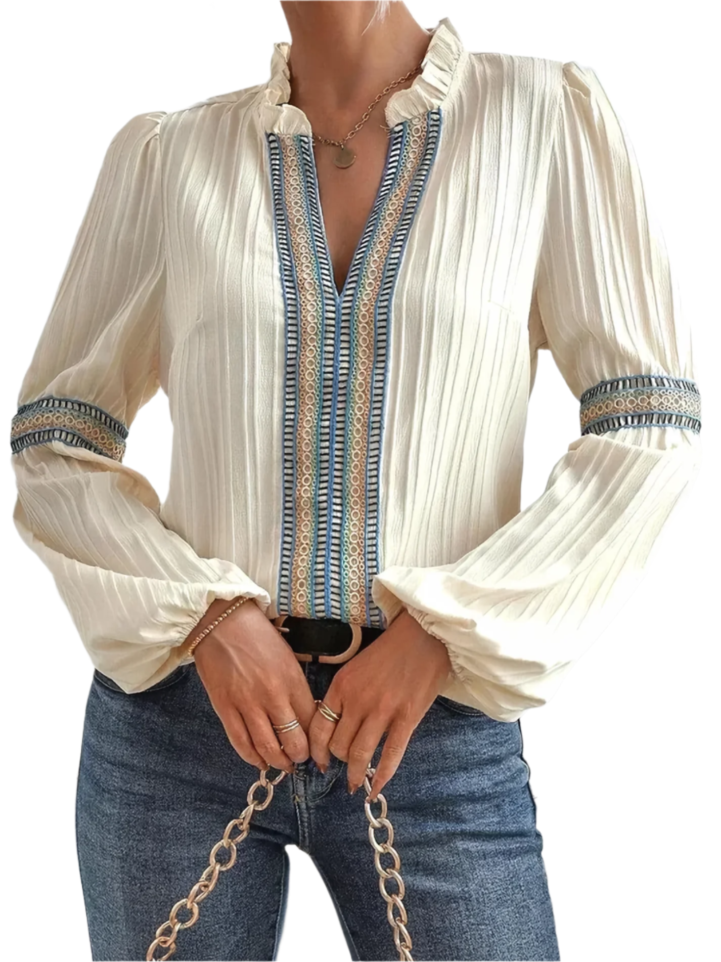 Clara – V-hals Damebluse med Lange Ærmer