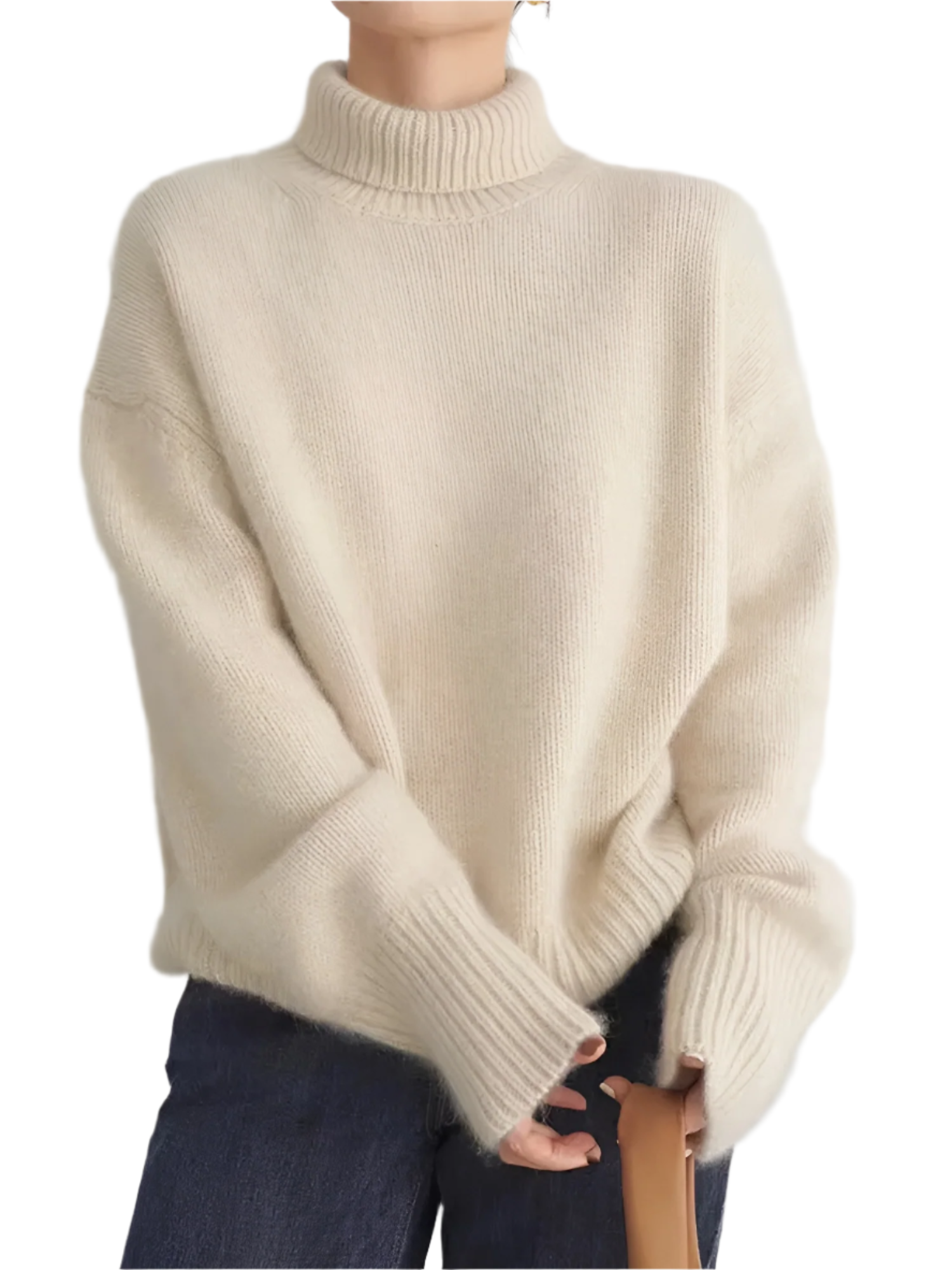 Isabella – Blød Beige Kvinders Cashmere Rullekrave