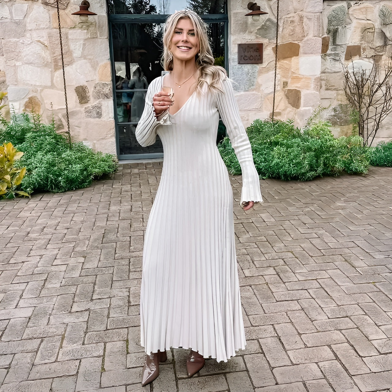 Isabella – Strikket Multifarvet Maxi Kjole til Kvinder