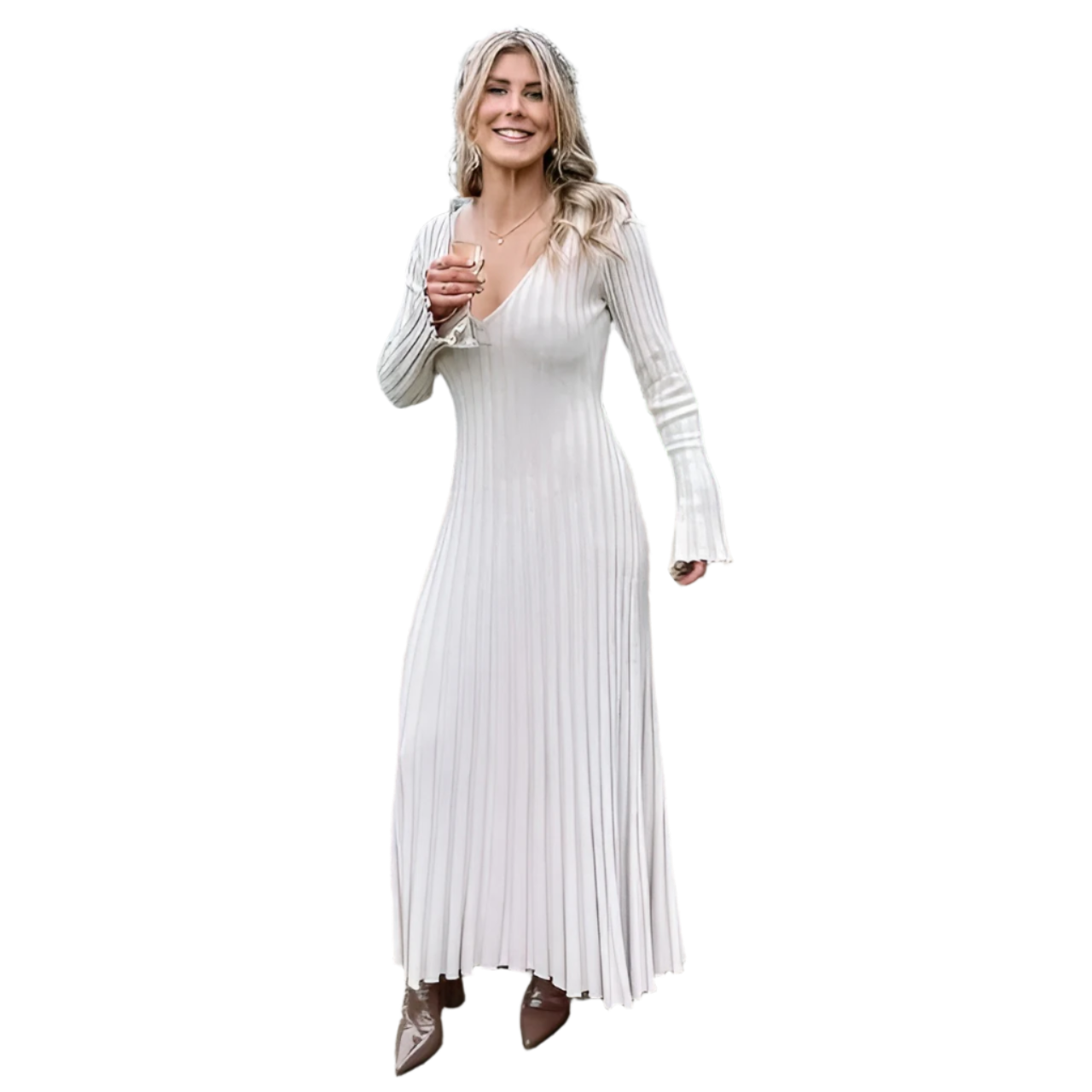 Isabella – Strikket Multifarvet Maxi Kjole til Kvinder