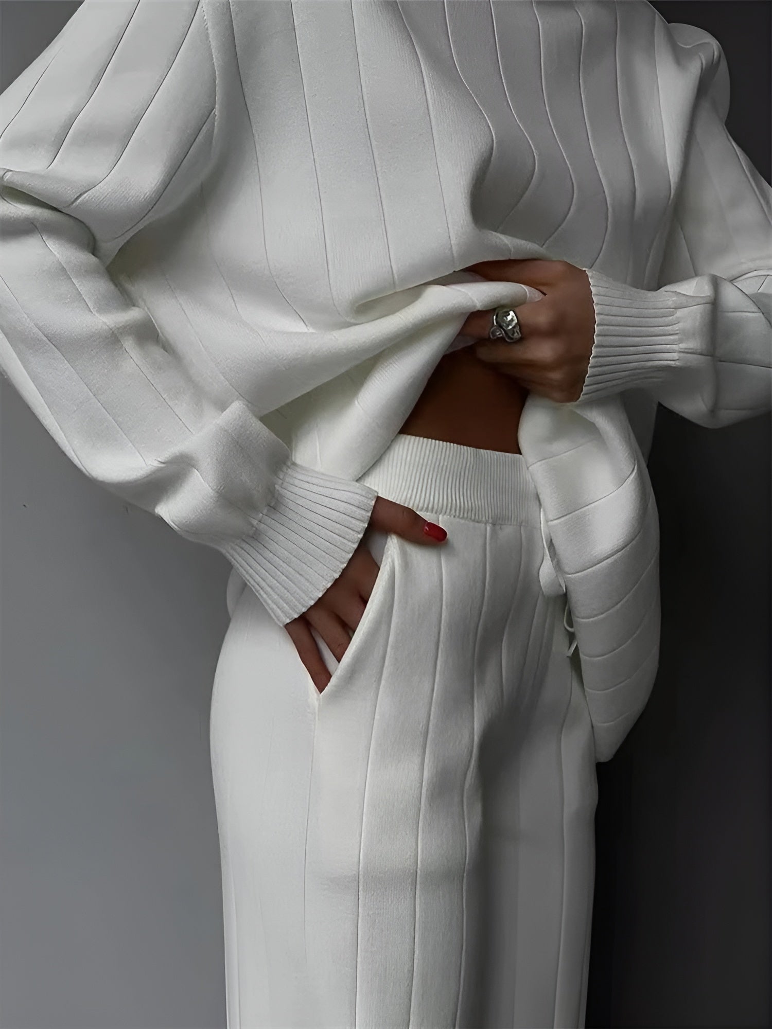 Sofia – Strikket Kvinders Loungewear Sæt i Hvid