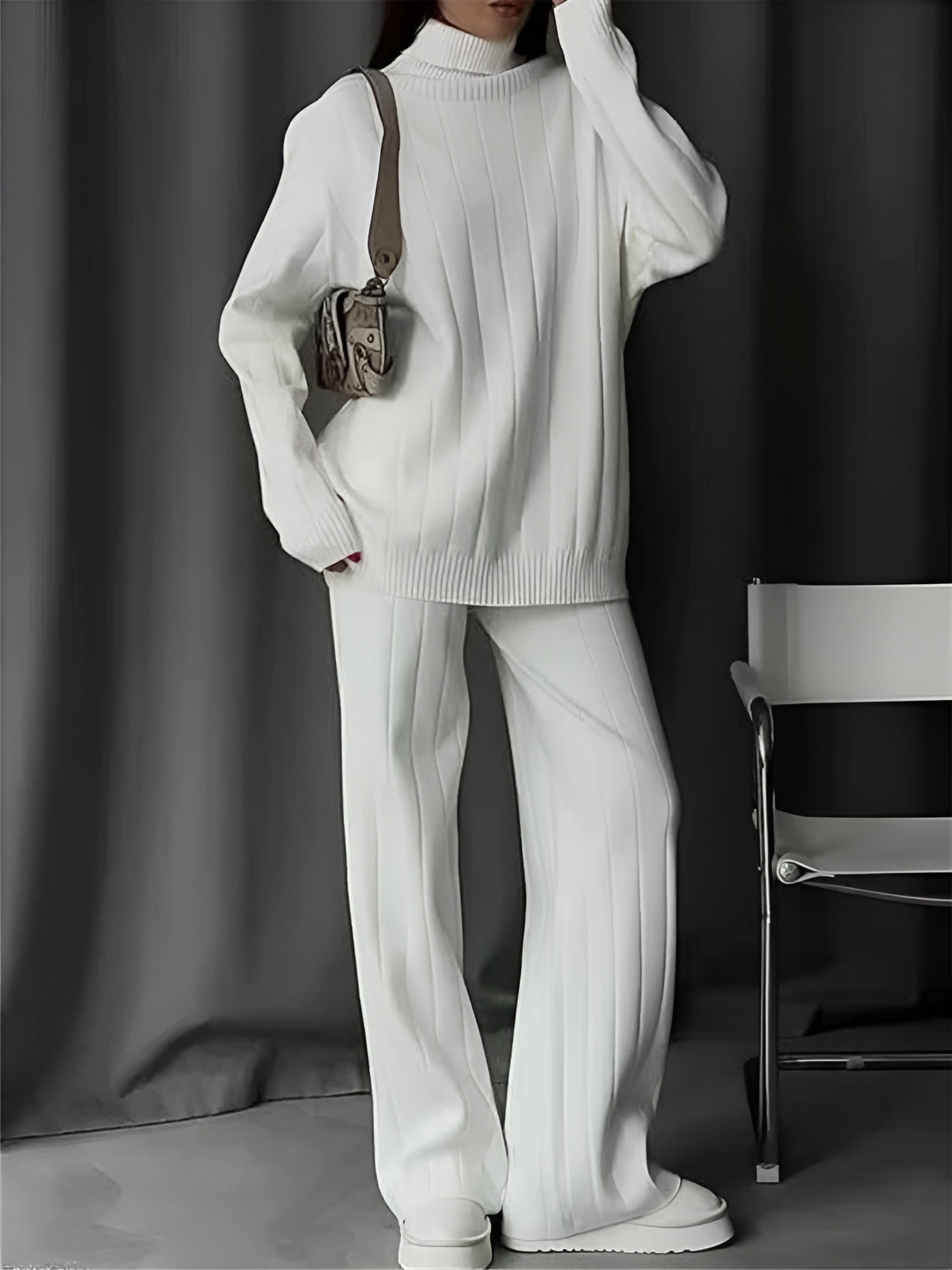 Sofia – Strikket Kvinders Loungewear Sæt i Hvid