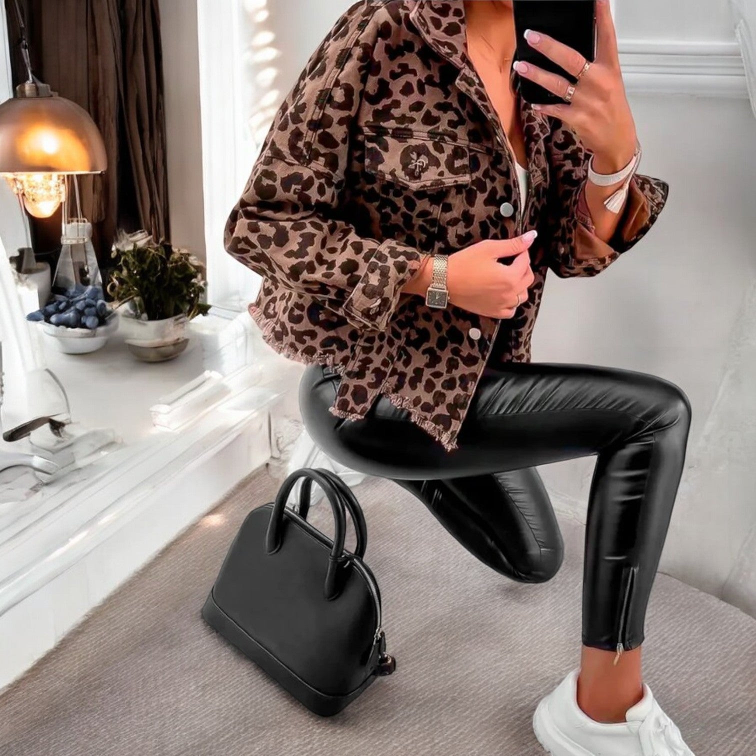 BiancaRizzo Leopard Print Denimjakke til kvinder