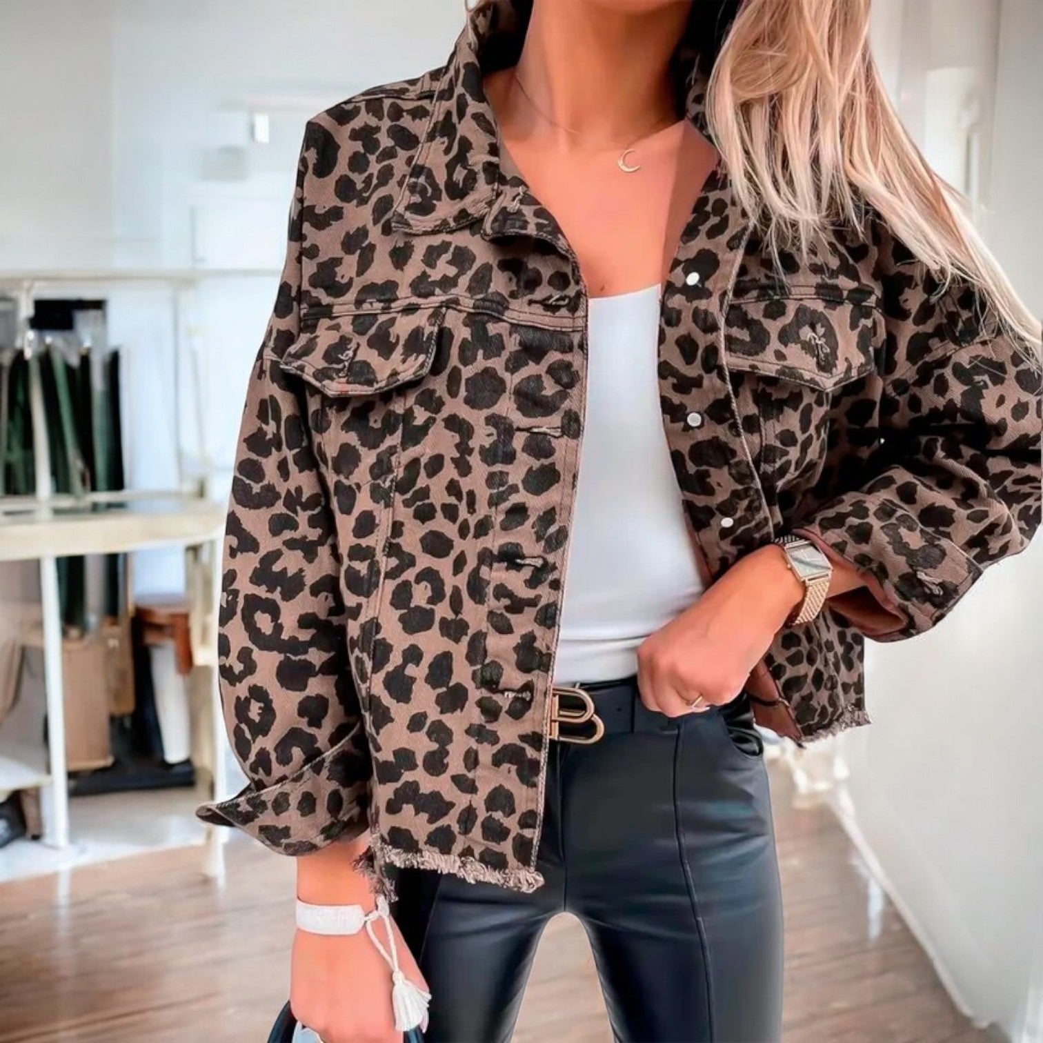 BiancaRizzo Leopard Print Denimjakke til kvinder
