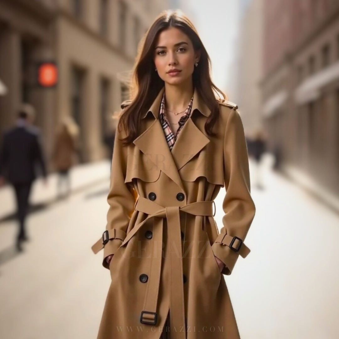 Isabella – Elegant Lang Trenchcoat til Kvinder med Bindebælte