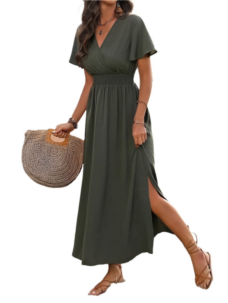 Sofia – Olivengrøn Lang Damesfrakke med Skræddersyet Pasform