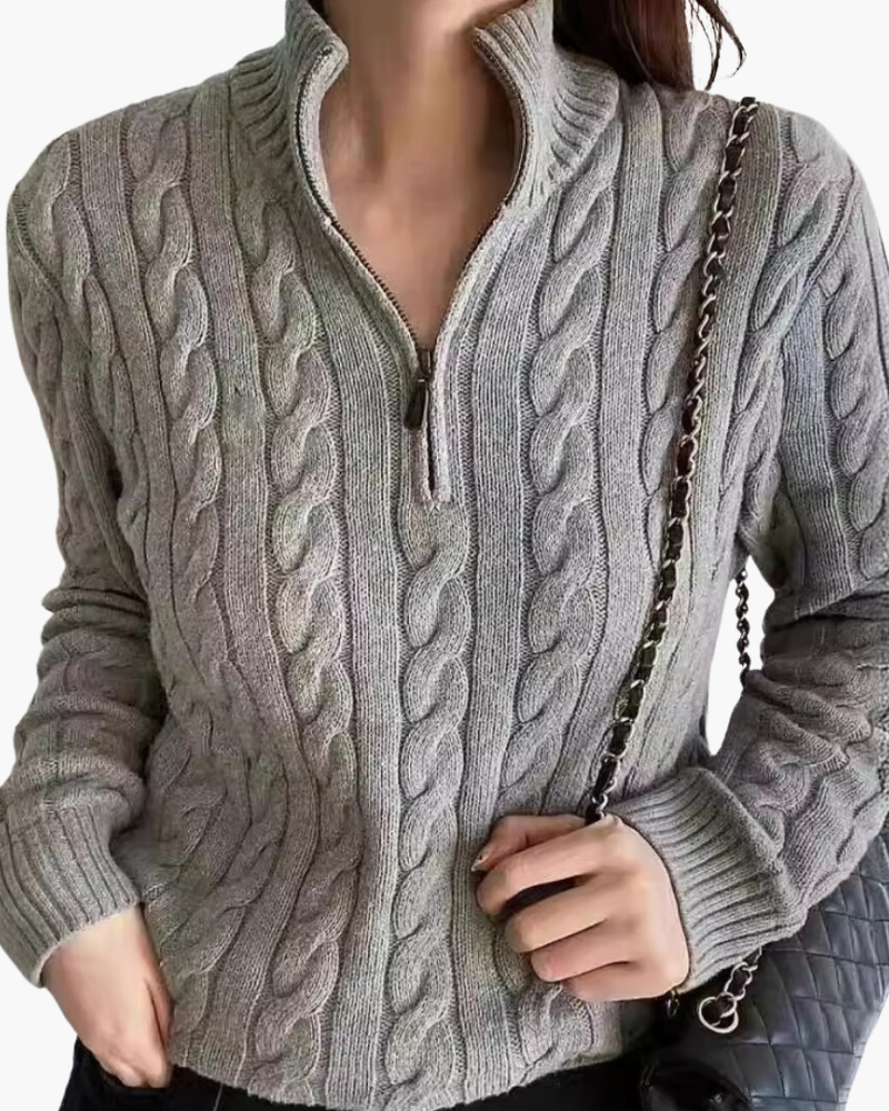 Elena – Luksuriøs Dame-Sweater med Halv Lynlås i Bomuld