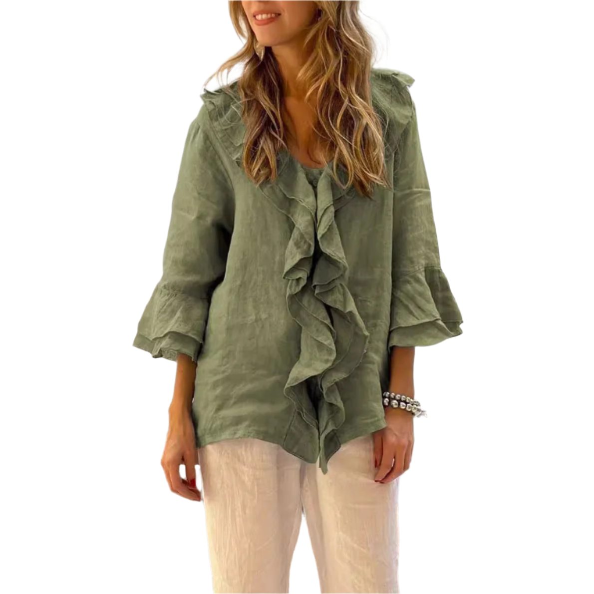 Isabella – Elegant Ruffle Bluse til Kvinder