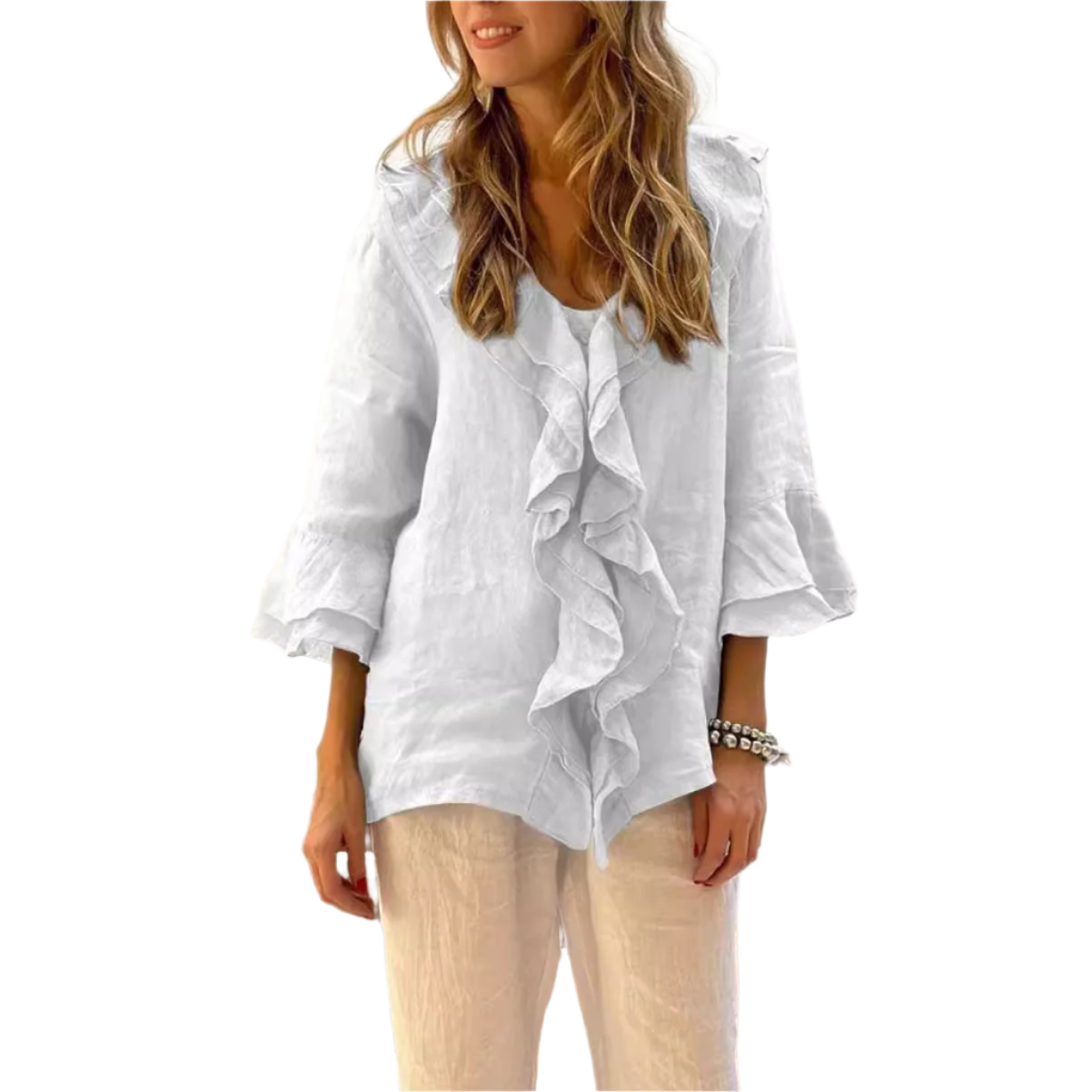 Isabella – Elegant Ruffle Bluse til Kvinder