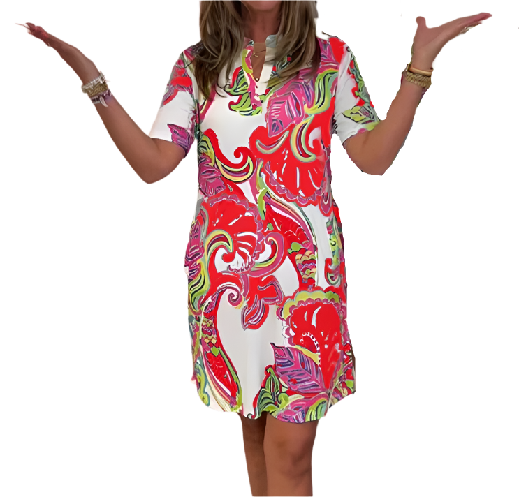 Élodie – Figursyet Kjole med Farverigt Print til Kvinder