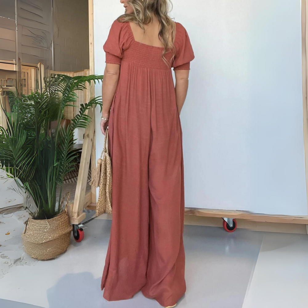 ElenaRusso Jumpsuit Med Firkantet Hals Og Knapper Til Kvinder