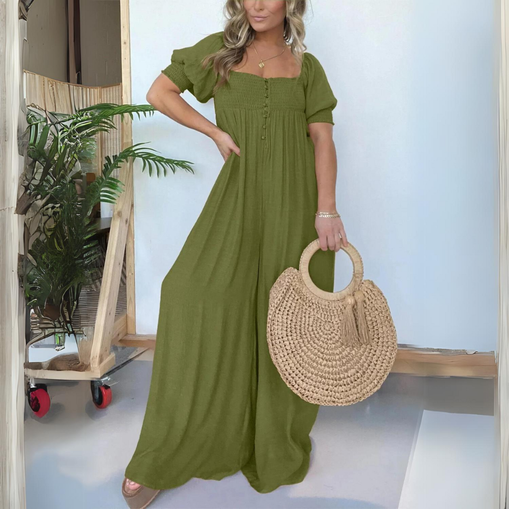 ElenaRusso Jumpsuit Med Firkantet Hals Og Knapper Til Kvinder