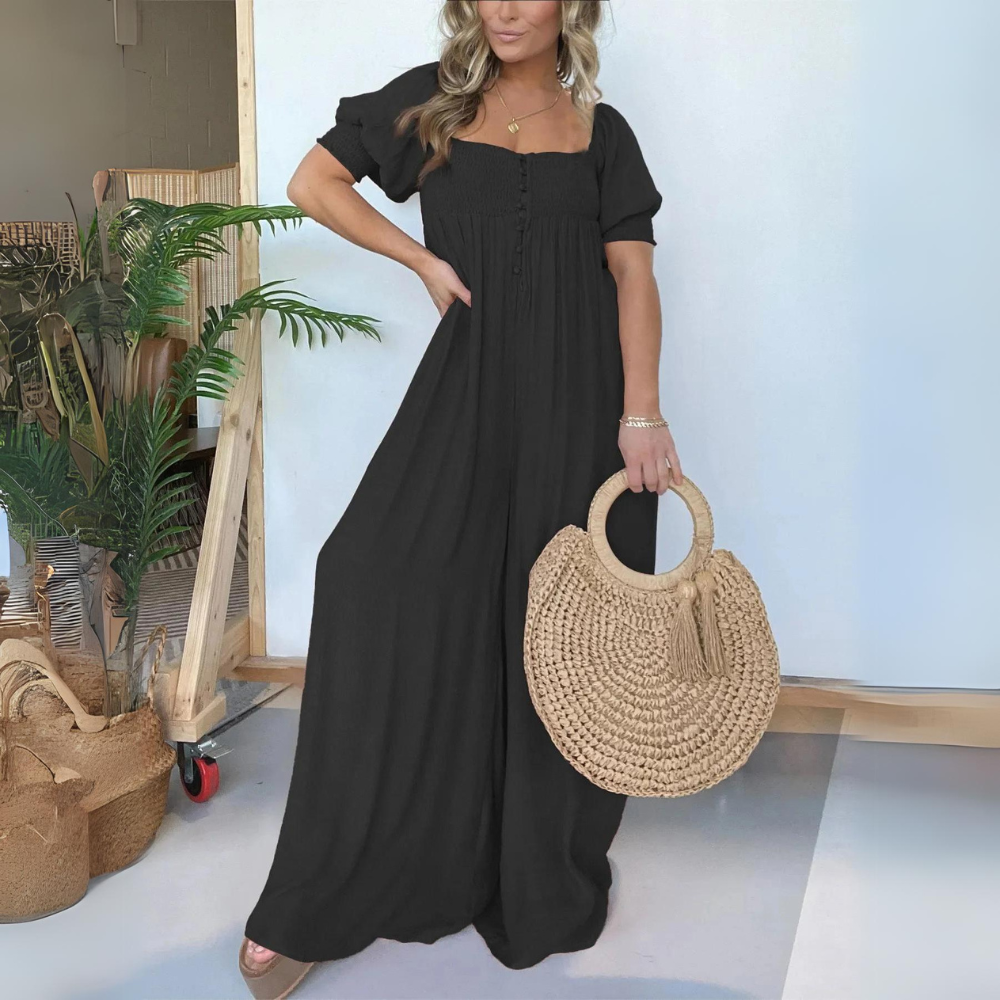 ElenaRusso Jumpsuit Med Firkantet Hals Og Knapper Til Kvinder