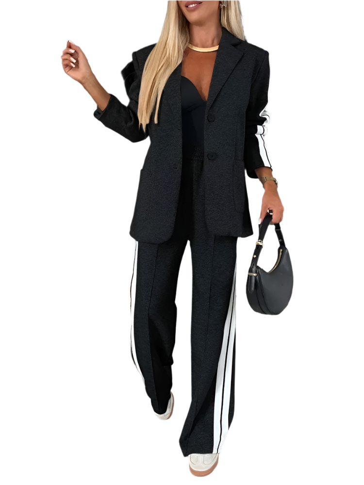 Giulia – Elegant To-delt Sæt med Blusejakke & Vide Bukser til Kvinder