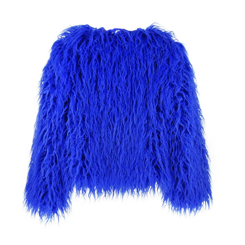 Elisa - Vibrant Unisex Festival Faux Fur Jacket