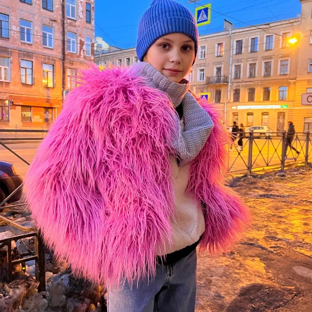 Elisa - Vibrant Unisex Festival Faux Fur Jacket