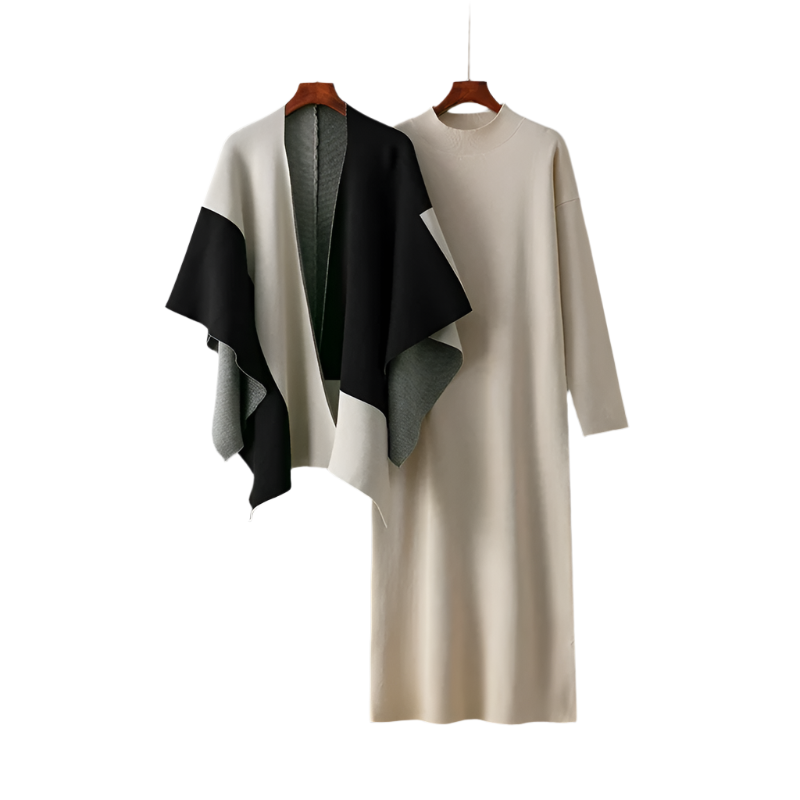 Sophia – Elegant To-Delte Kjolesæt med Kontrastkrave til Kvinder